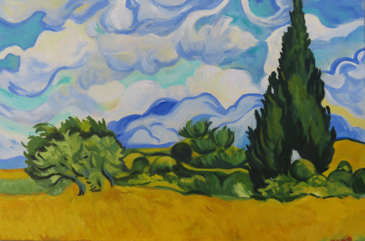 Wheat Field with Cypresses - Van Gogh Oil Painting Reproduction, 36x24 Inches